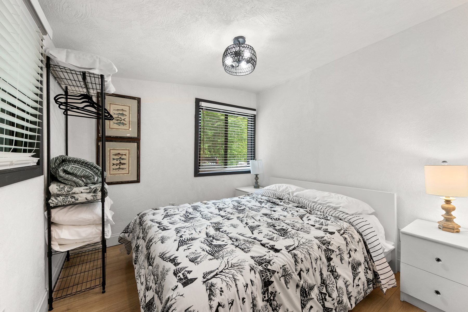 Guest bedroom with fish prints